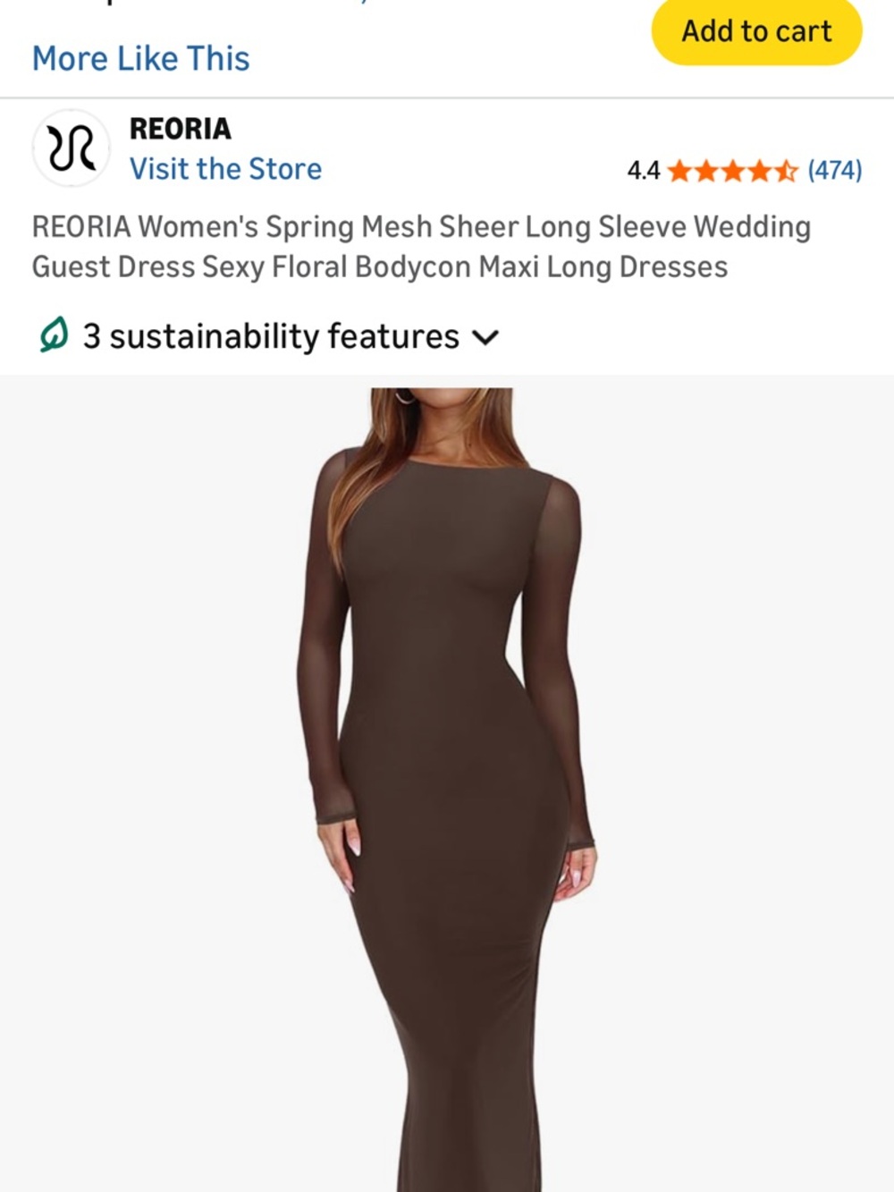 ReoRia Chocolate Brown Sheer Sleeve Bodycon Maxi Dress